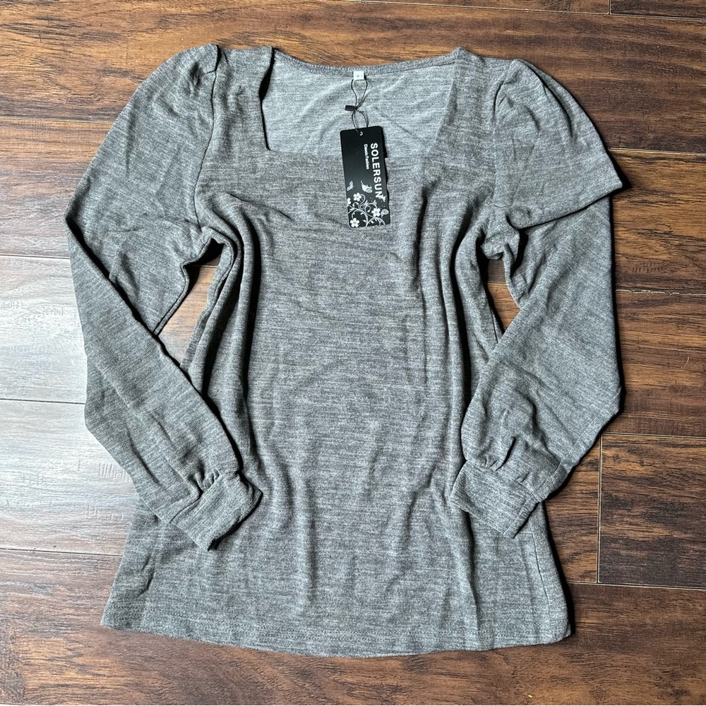 Solersun Gray Square Neck Long Sleeve Shirt